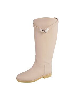 Hermes Boots Long Jumping Kelly Shoes Leather Beige